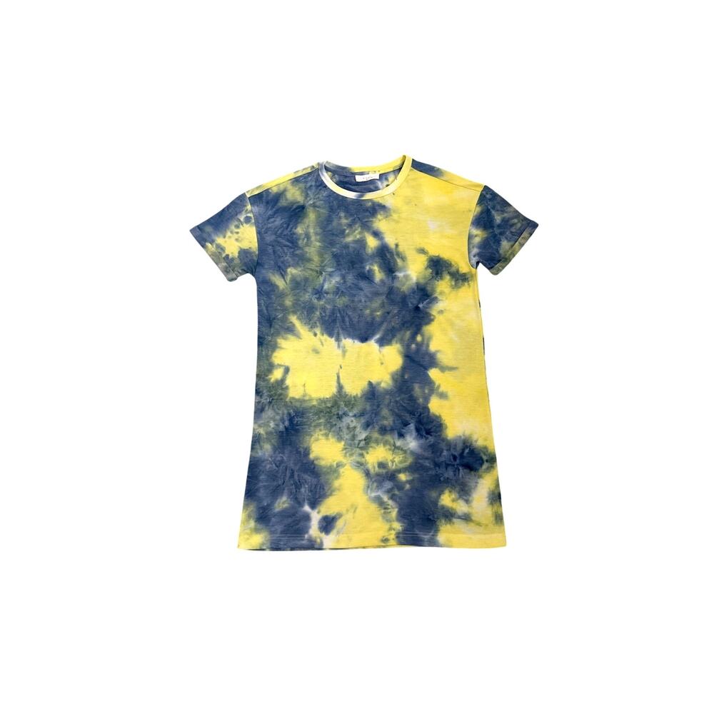 Elodie Dress Tie Dye Blue Yellow Crew Neck T Shirt Dress Size Women's Small